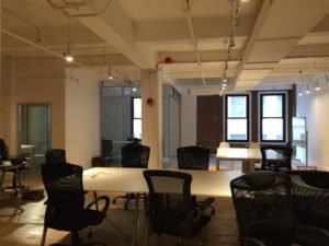 Bench seating in an office space in Soho