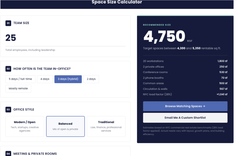 Office Space Calculator NYC 